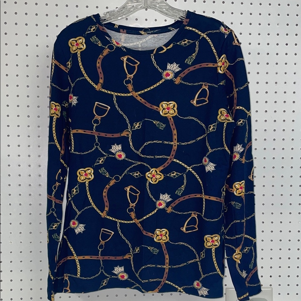 Kim Rogers Perfectly Soft Horse Bridle Pull Over Shirt.  Medium.‎  100% Cotton.